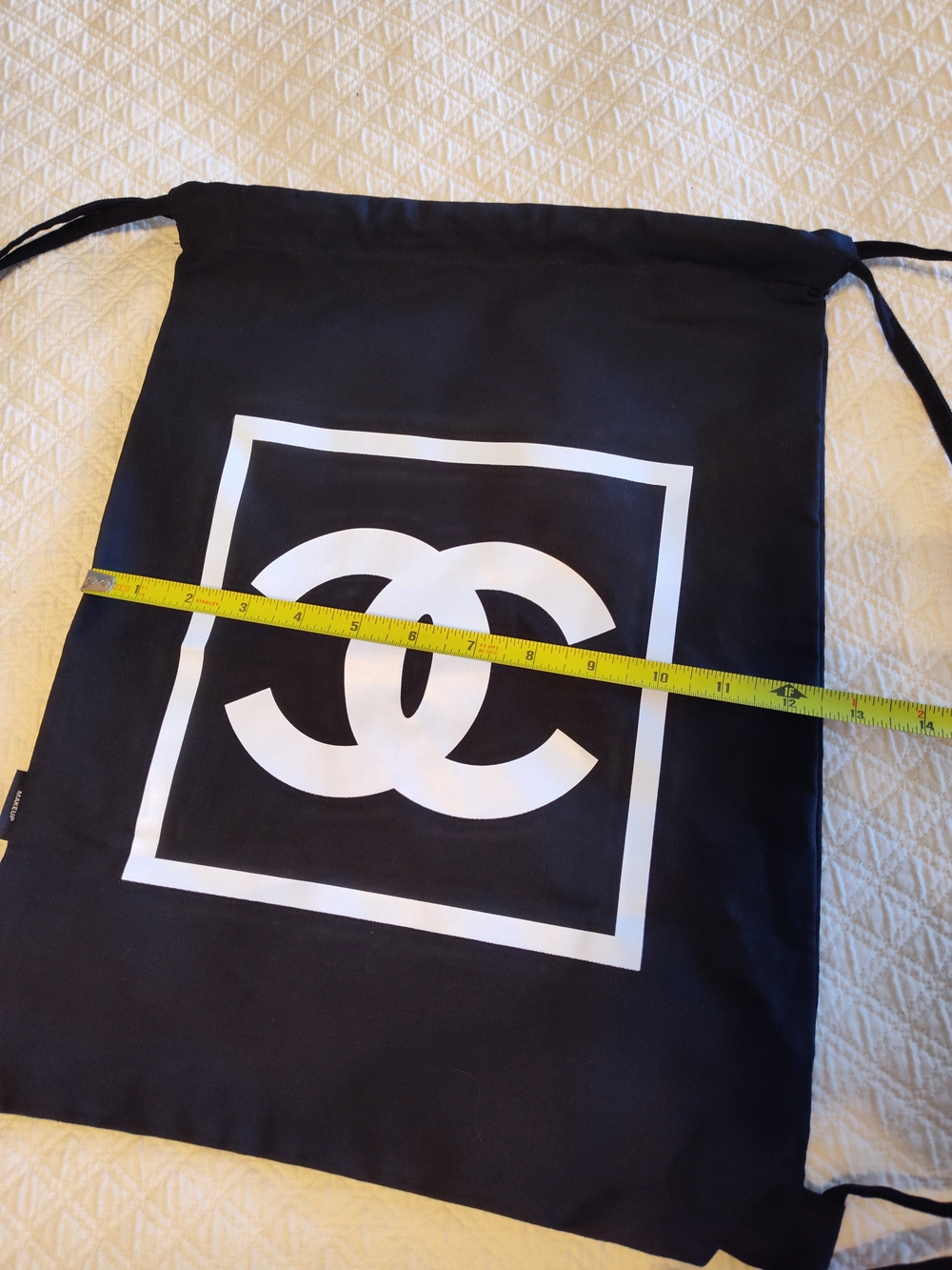 CHANEL Makeup Drawstring Canvas Backpack Black CC Logo Travel Gym Bag 16.5x12.5 - Picture 6 of 7